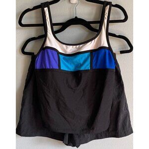 Vintage Robby Len Blue/Blue Swim Suit Set Tankini/Shorts Womens Size 10
